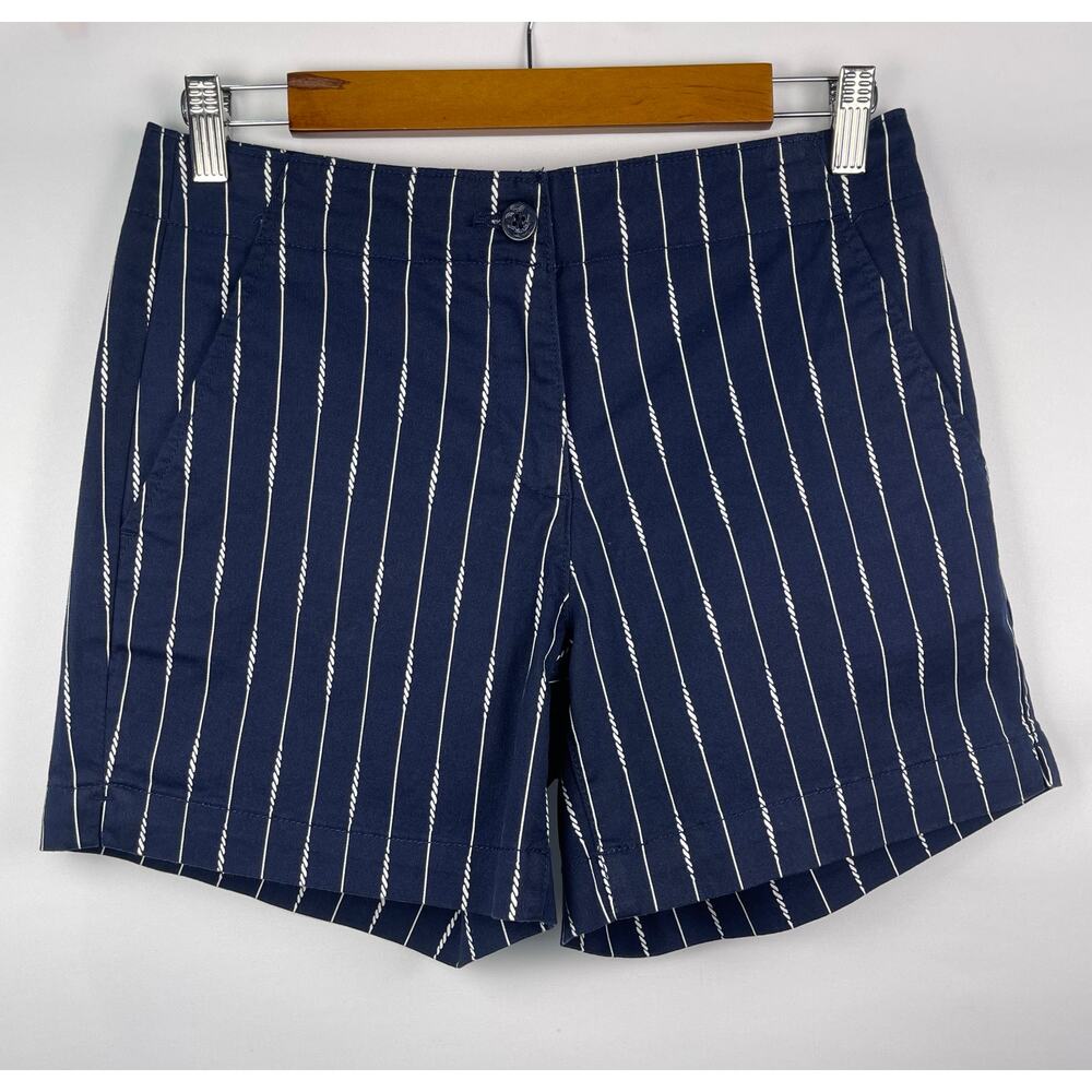 NWT Nautica Navy Seas Striped Mid Rise Twill Shorts  Coastal Cotton Size 4 Med - Picture 9 of 10